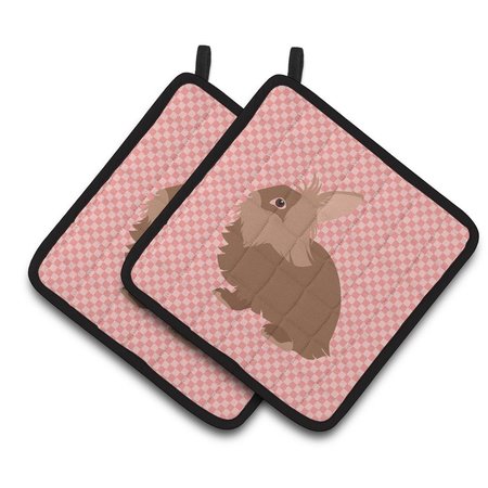 CAROLINES TREASURES Lionhead Rabbit Pink Check Pair of Pot Holders BB7960PTHD